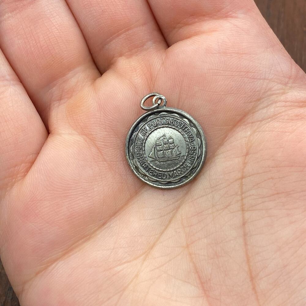 Vintage Bruce 925 Sterling Silver "City of Portsmouth VA" Ship Pendant Charm